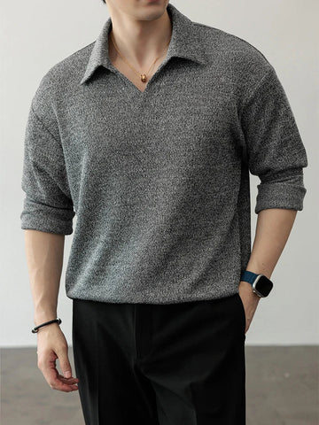 AIDASE  -  Autumn Casual Solid Color Long Sleeve Knit Polo Shirts Trendy Men's Jumper Tops Vintage Turn-down Collar Knitted Mens Polo Shirt aidase-shop